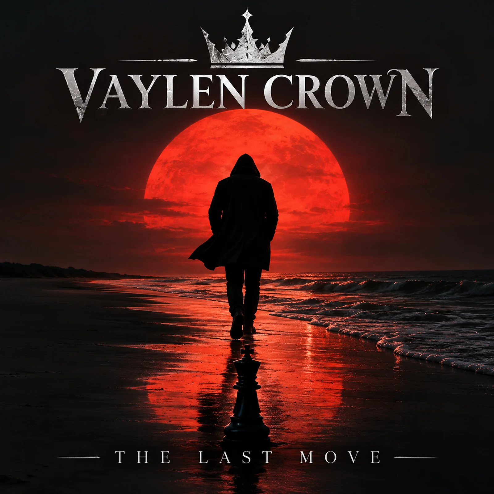 The Last Move cover art showing a lone hooded figure walking toward a red sun on the shoreline